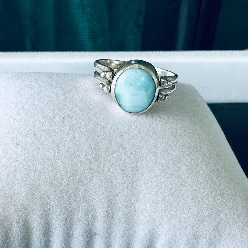 Sterling silver Larimar and pink conch Ring size 9. 925 - Picture 8 of 14